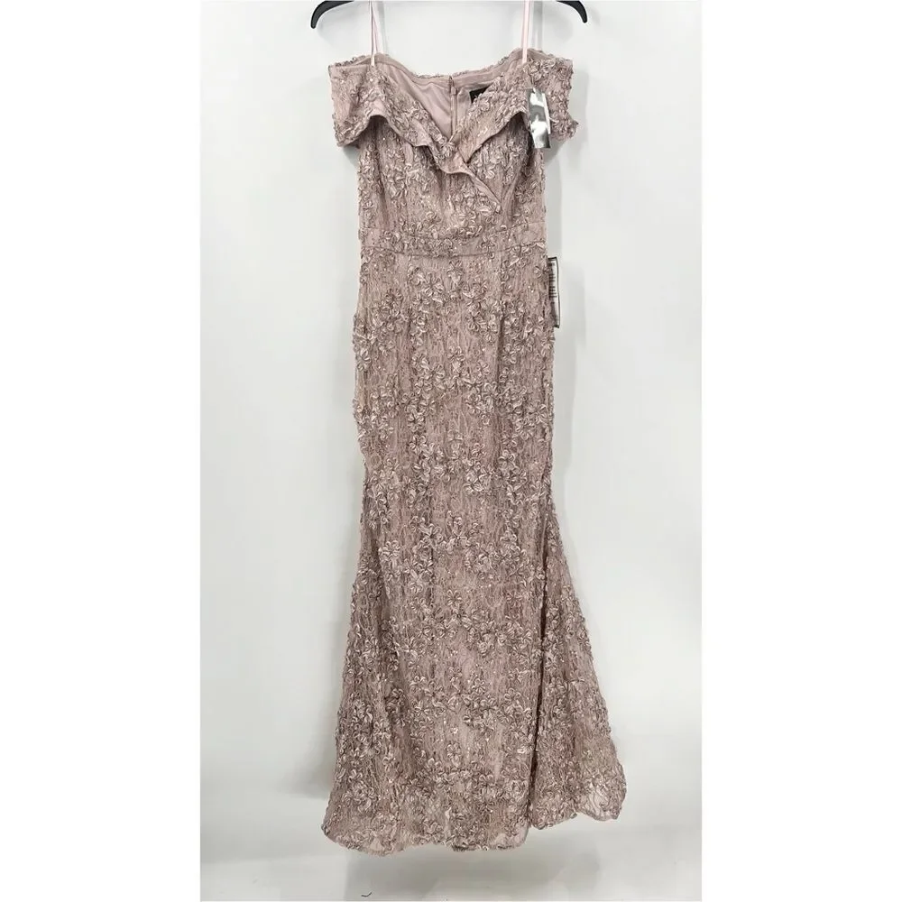 Xscape Off-Shoulder Lace Embellished Gown in Dusty Mauve - Picture 4 of 9